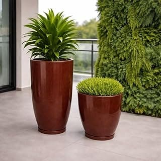 Kit 2 Vaso Grande Polietileno Marrom com Plantas para Jardim