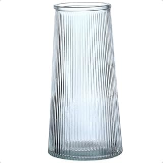 Vaso cilíndrico de vidro transparente com padrão de linhas, 20cm