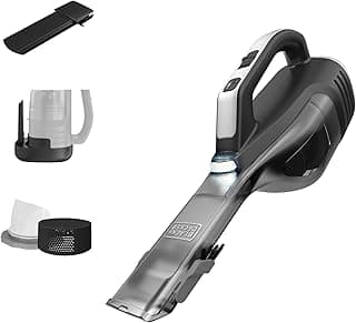 Aspirador de pó portátil BLACK+DECKER com luz LED, preto e prata, contra fundo branco