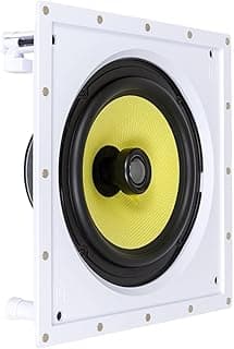 Caixa acústica de embutir JBL CI8S Plus arandela quadrada branca e preta com detalhes amarelos
