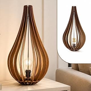 Luminária de mesa de madeira em forma de gota com iluminação incandescente