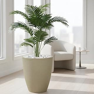 Vaso cilíndrico de polietileno com acabamento grafiato escovado, bege, para plantas artificiais, moderno e resistente, ideal para jardins, varandas e áreas externas.