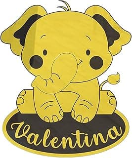 Quadro decorativo em acrílico com elefante amarelo personalizado com o nome Valentina