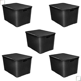 Kit 5 caixas organizadoras rattan 40 litros pretas empilháveis