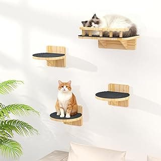 XiaZ Prateleiras de parede para gatos, prateleira larga para gatos com 3 degraus, móveis de madeira montados na parede de até 11 kg, escadas flutuantes duráveis para dormir, brincar, escalar e