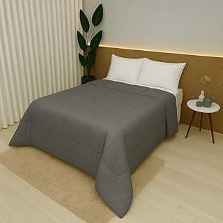 Edredom cinza de algodão 400 fios duplo-face para cama queen-size, antialérgico e aconchegante.