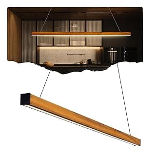 Lustre Pendente Caibro Horizontal Madeira LED Quente Bivolt Iluminação Interior Estilo Moderno Elegante Sofisticado Versátil Decoração Sala Jantar Cozinha Escritório Área Gourmet (Base Central)