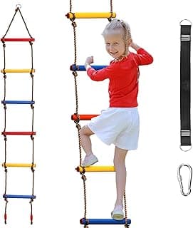 ZENFUN Escada de corda de escalada de 1,5 m, escada de escalada, escada slackline para jogos internos e casa na árvore ao ar livre, obstáculos para playground