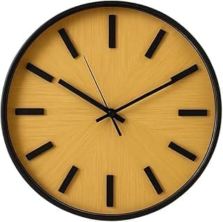 Relógio de Parede Moderno 30cm Minimalista Silencioso com Fundo Estilo Bambu Moldura Preta e Visor em Vidro Design Elegante para Decoração Sofisticada