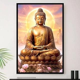 Quadro decorativo do Buda em meditação, dourado, A4, 23x33cm