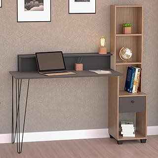 Escrivaninha Hairpin com Estante Nichos e Gaveta Preto