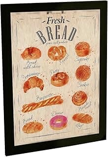 Quadro decorativo com tipos de pães e confeitarias, decoração de cozinha.