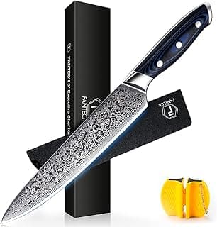 Faca de chef profissional FANTECK de 20 cm com lâmina de damasco VG-10 em aço inoxidável