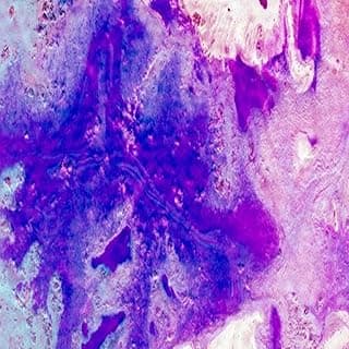 Quadro decorativo arte abstrata Alchemy estilo moderno pequeno 30x30cm com padrões em roxo e azul