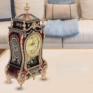 Aramox Relógio de Mesa Vintage, Relógio Decorativo de Parede de Plástico Com 12 Músicas de Relatórios de Tempo, para Sala de Estar, Quarto, Escritório, Hotel (Castanho Vermelho)