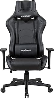 Cadeira gamer preta MAX RACER com almofadas para pescoço e lombar, braços 3D e rodízios
