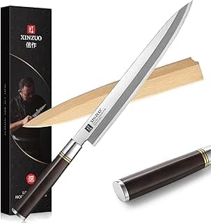Faca Yanagiba Xinzuo 28 cm, lâmina de aço inoxidável, cabo de ébano, bainha