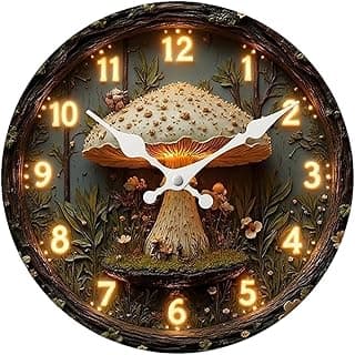 Baoblaze Relógio de parede em madeira com design de cogumelo 2D, moderno e tranquilo, para decoração de casa, quarto ou espaço de descanso, ideal para a, 30cm