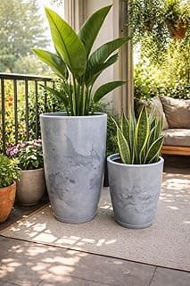 Kit vasos decorativos luxuosos efeito marmorizado cinza com plantas