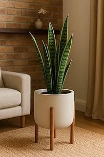 Vaso de Plantas Decorativo com pé de Madeira Luxo para Casa (BEGE AREIA)