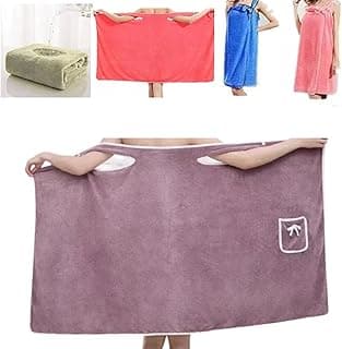 Toalha de roupõe feminino super absorvente em microfibra, cor lilás, secagem rápida, vestível com alças, para spa e banho.