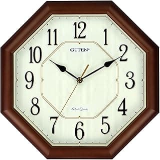 KELAOTE Relógio de parede octogonal de 30 cm com moldura de impressão de transferência de água de café, mostrador luminoso, relógio de quartzo silencioso sem tique-taque, relógio vintage para