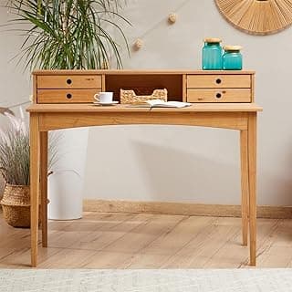 IDIMEX Escrivaninha com Gavetas e Nicho Vintage 110 cm Mesa Escritorio Madeira cor Freijo Milano