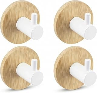 Kit 4 ganchos autoadesivos de bambu para parede branco Kazoku