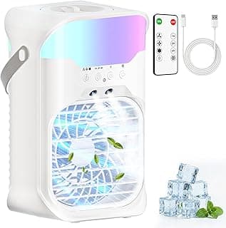 Ar condicionado portátil, ar condicionado, unidade CA de bocal duplo com controle remoto, tanque de 1600 ml, 3 velocidades, temporizador e fluxo de ar ajustável de 70°, mini ar condicionado
