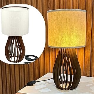Luminária De Mesa Abajur Finese 42 Cm Quarto Sala Escritório Bivolt 110/220V Com Cúpula Cor Clara Estrutura em Madeira