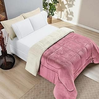 Coberdrom Sherpa Casal Queen rosa e branco, 240x220 cm, cobertor quente e macio para o inverno