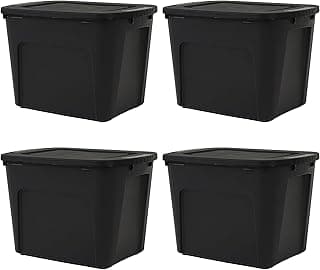 Kit 4 caixas organizadoras pretas Ecobox 80 litros com tampas e alças