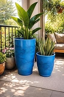 Kit vasos decorativos azul para plantas com efeito marmorizado