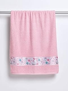 Toalha de banho infantil Sweet moment 100% algodão, rosa, com decoração de corações e círculos coloridos
