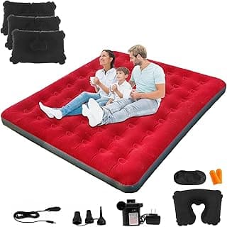 Onirii Colchão de ar king size para acampamento com bomba de ar, colchão de ar inflável, portátil, espesso, 203 x 183 cm, almofada para cama de dormir para acampamento, casa, trilhas