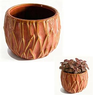 Vaso decorativo de cerâmica marrom com textura em relevo, sem orifício de drenagem