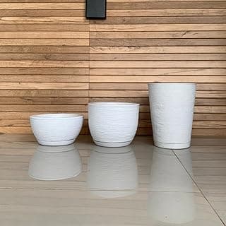 Kit de 3 vasos para plantas de cerâmica branca de 13, 20 e 31 cm de altura