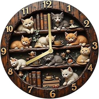 Relógio de parede retrô 2D em madeira com design criativo e antigo para sala de estar, escritório, cozinha, sala de jantar e café, 12inch