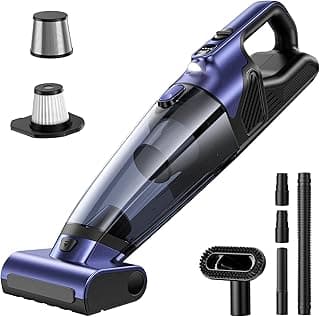 Aspirador portátil MAGIC JOHN azul e preto, sem fio, com escova motorizada e luz LED