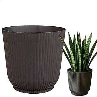 Cachepot Talin Preto 1,5L com planta verde, textura texturizada, fundo branco