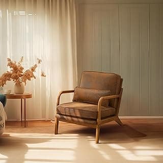 Cadeira rústica de microfibra marrom com detalhes modernos, poltrona lateral para sala de estar