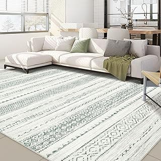 Tapete verde para sala de estar 1,5 x 2,4: tapete lavável Boho grande, neutro, moderno, macio, casa de fazenda, resistente a manchas, tapete marroquino antiderrapante para quarto, berçário, quarto