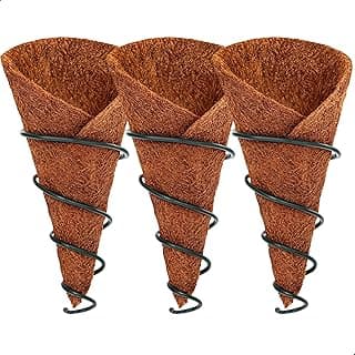 Kit 3 vasos naturais cone fibra de coco com suporte metal