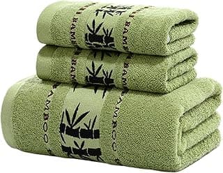 Toalhas de banho e mãos de bambu verde com design de bambu preto