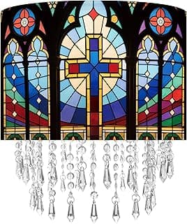 Star Vision Abajur de tecido de vitral - Design de vitral de igreja com gotas de contas de cristal, persiana colorida para mesa pendente de parede e piso, 30 cm