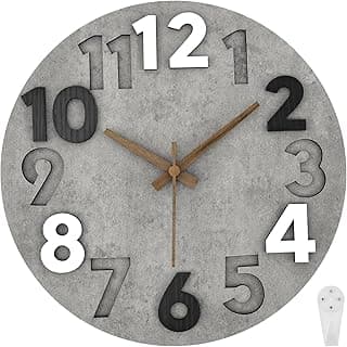 Relógio de parede redondo de madeira de 30,5 cm, silencioso, elegante, sem tique-taque, relógios de parede cinza elegantes, fáceis de instalar, clássicos e modernos, relógio de parede redondo operado